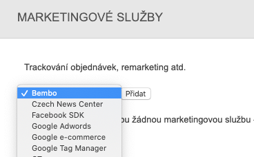 Výběr služby k přidání